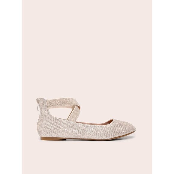 Dream Pairs Women Gold Faux Suede Flats Comfortable Elastic Ankle Straps Shoes - Picture 2 of 8